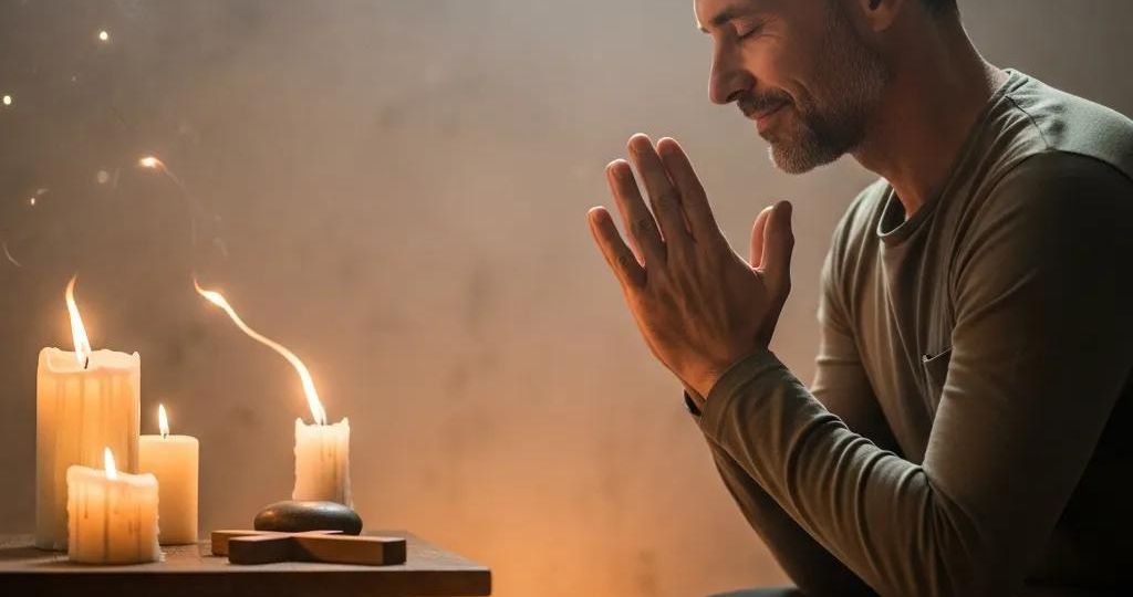 A man meditating in a peaceful environment, symbolizing the role of spiritual support in recovery