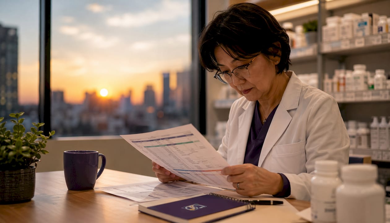 Pharmacist reviewing medication effects on memory