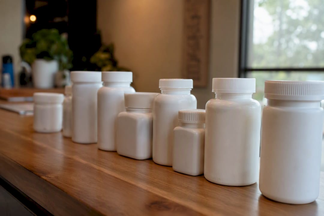 Prescription medication bottles ready for intake