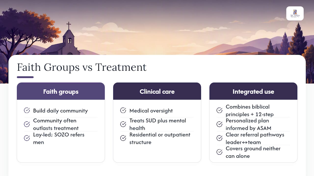 A Clinical View From SOZO on Faith Groups and Treatment — overview diagram