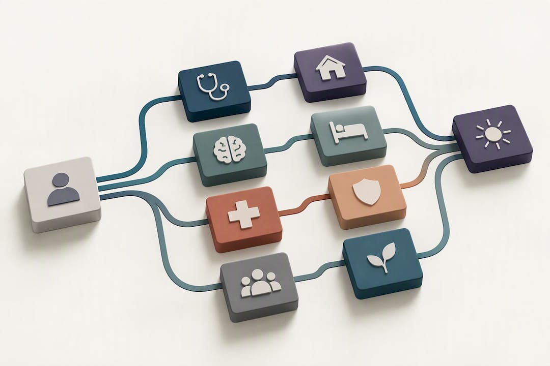 Integrated addiction treatment pathway illustration